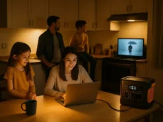 A family at home during a power outage