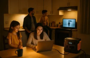 A family at home during a power outage