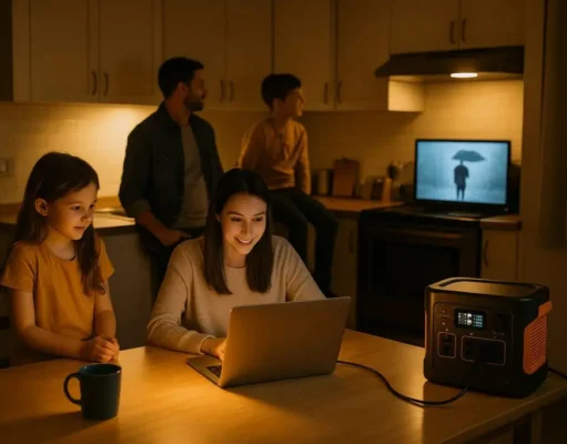 A family at home during a power outage