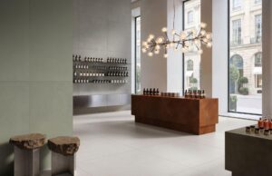 VitrA Tiles showroom interior with large-format tiles: Material Intelligence Shapes VitrA Tiles' Debut of "The Code" and Fresh Design Codes at Cersaie